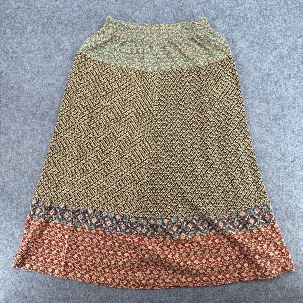 Carole Little Skirt Womens S Sport Petites Midi Red Tan Teal Floral Cotton EUC